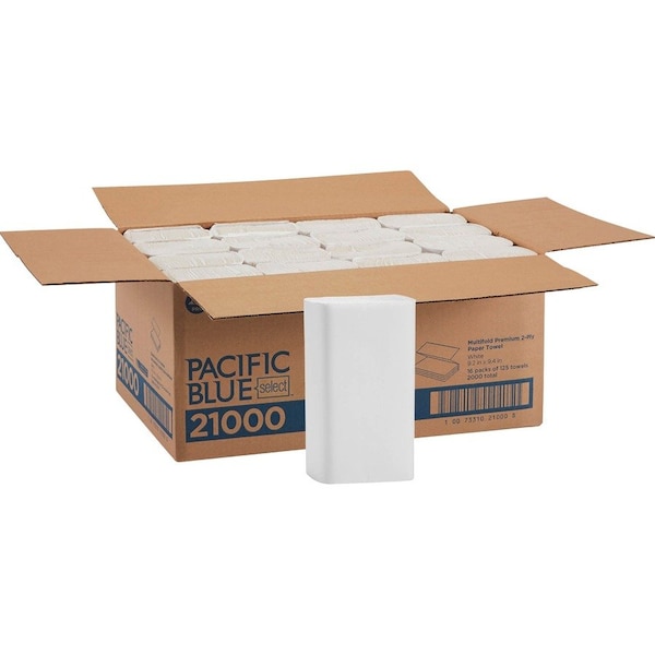 Pacific Blue Select Multifold Paper Towels, 2 Ply, 125 Sheets, White, 16 PK